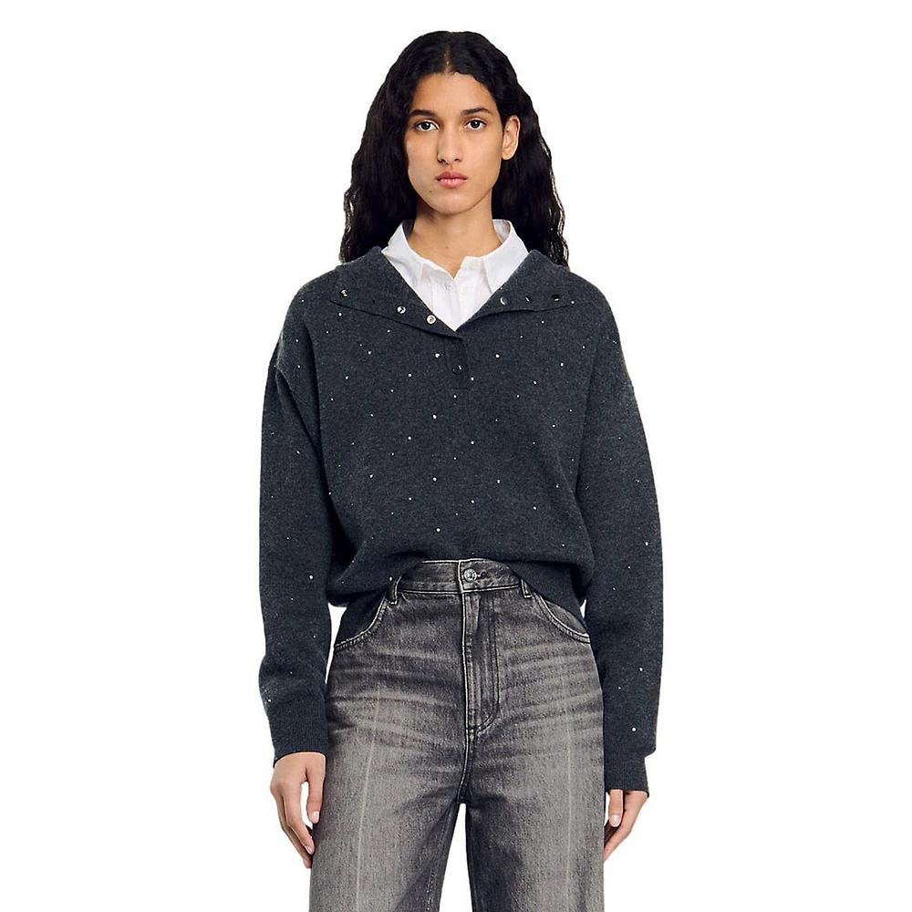 Agora Rhinestone-Embellished Hooded Sweater