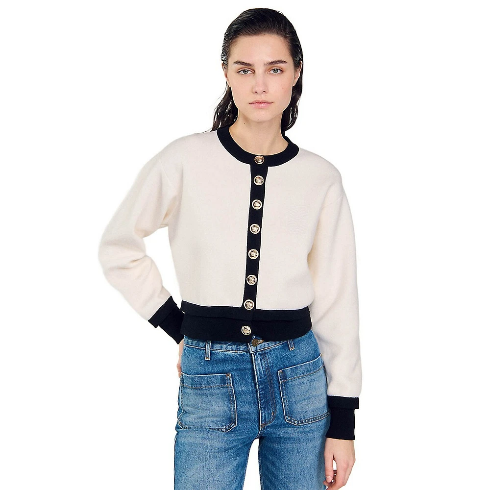 Monaco Wool-Blend Contrast Crop Cardigan