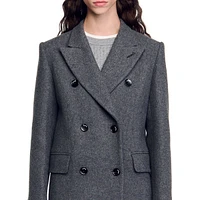 Wool-Blend Double-Breasted Midi Coat