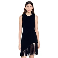 Vanessa Sleeveless Fringe-Hem Dress