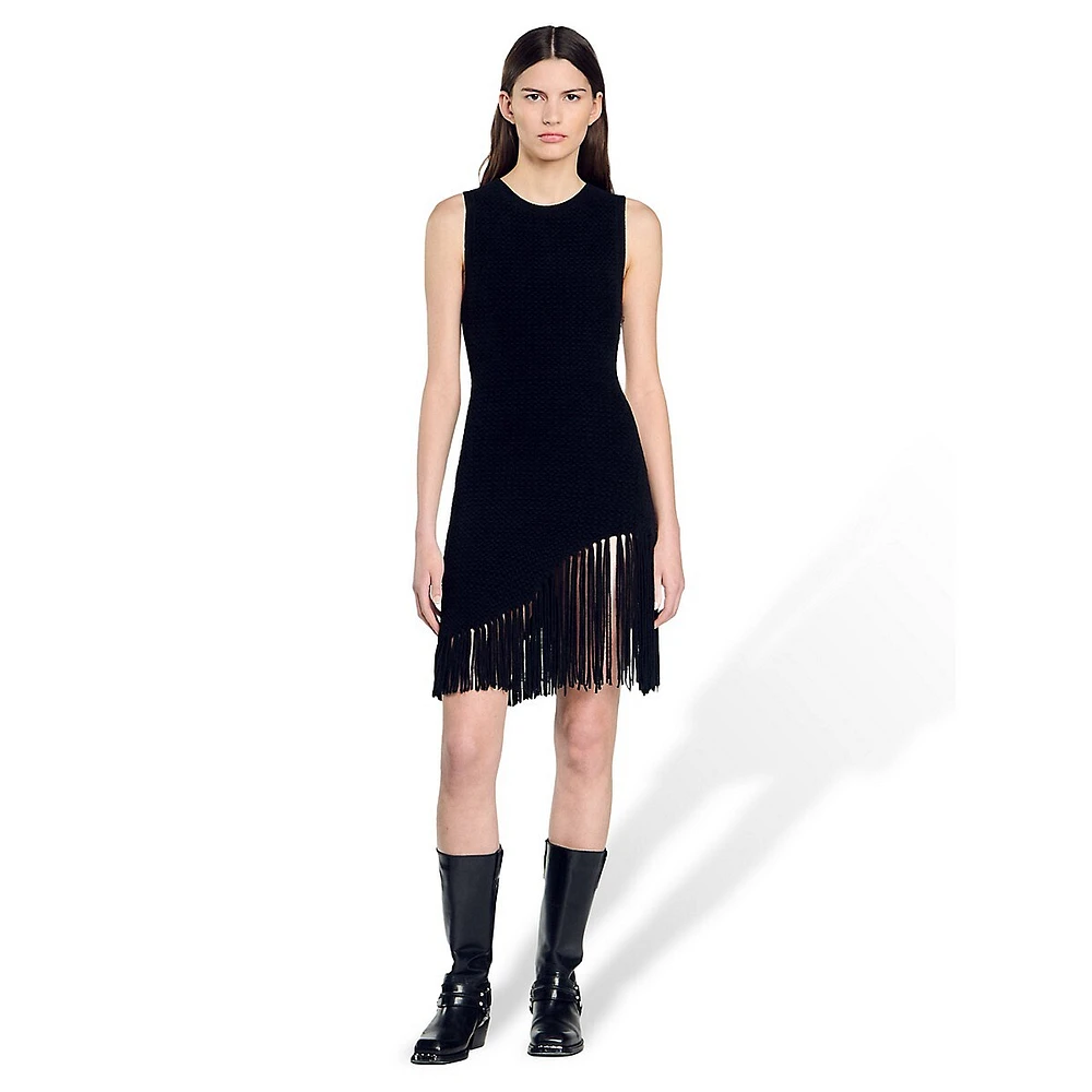 Vanessa Sleeveless Fringe-Hem Dress