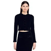 Leandro Pointelle Velvet Crop Cardigan