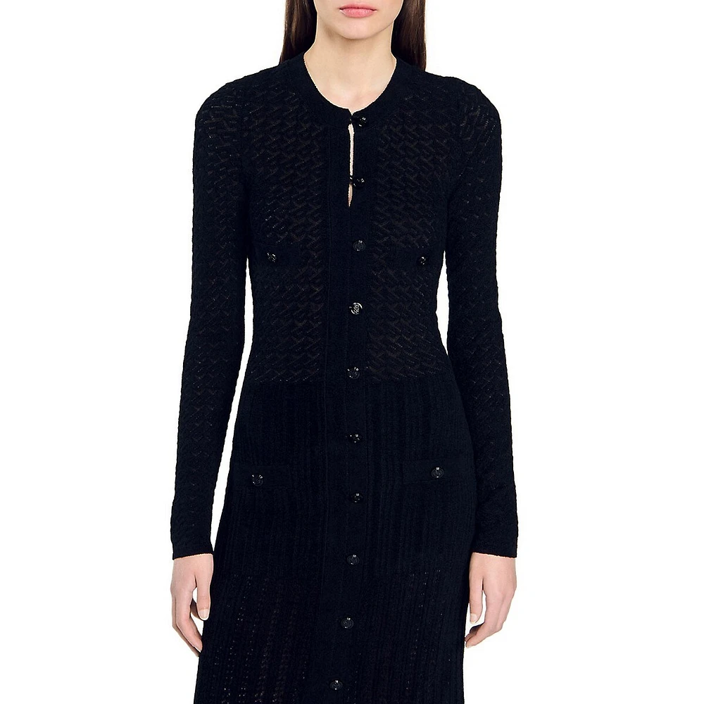 Percy Openwork Velvet Long-Sleeve Midi Dress