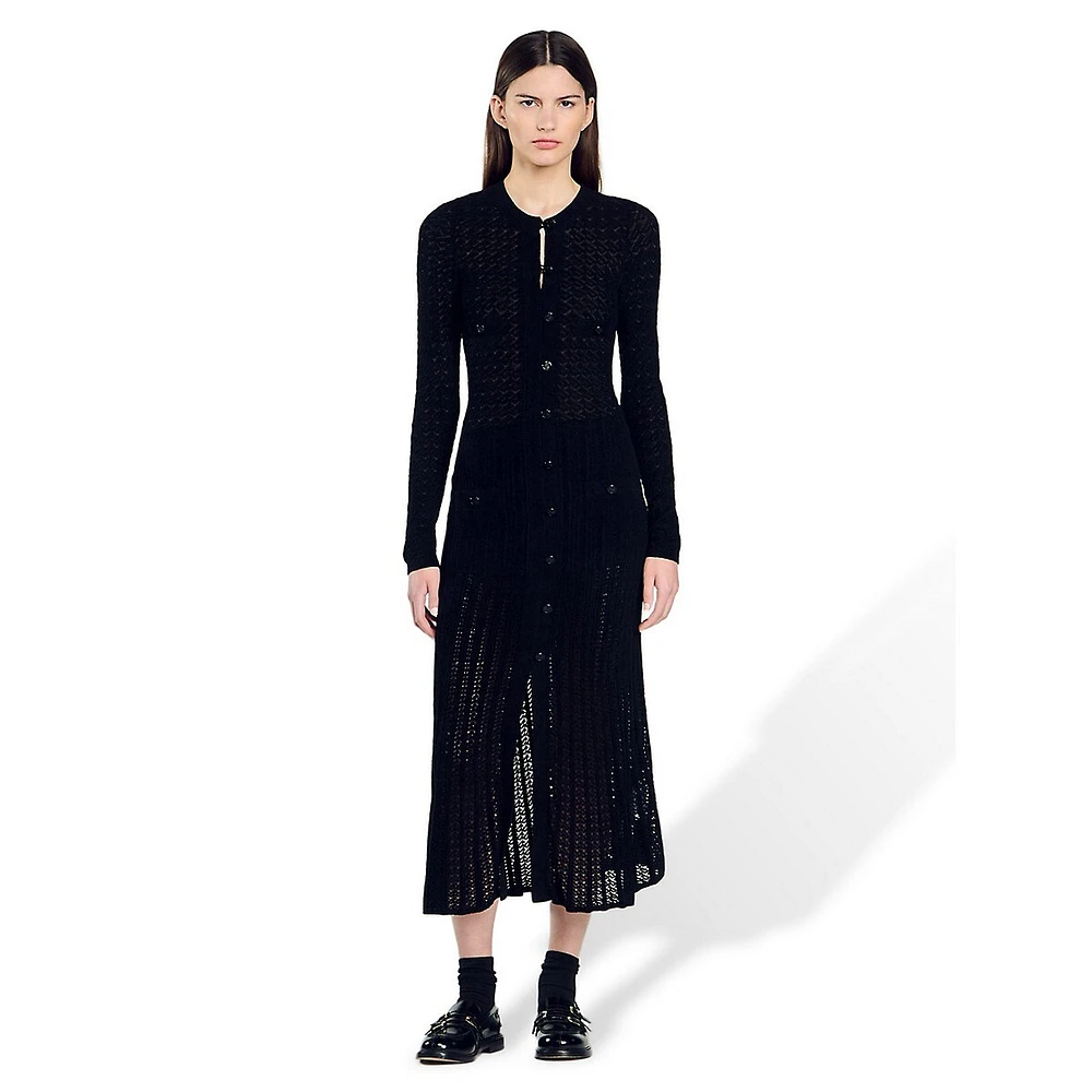 Percy Openwork Velvet Long-Sleeve Midi Dress