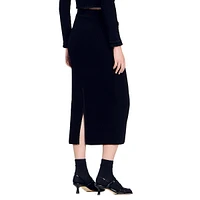 Leandra Velvet Pointelle-Knit Midi Pencil Skirt