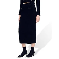 Leandra Velvet Pointelle-Knit Midi Pencil Skirt