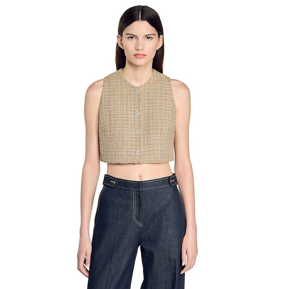 Javier Sleeveless Tweed Button Top