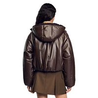 Raven Glazed Leather Padded Jacket