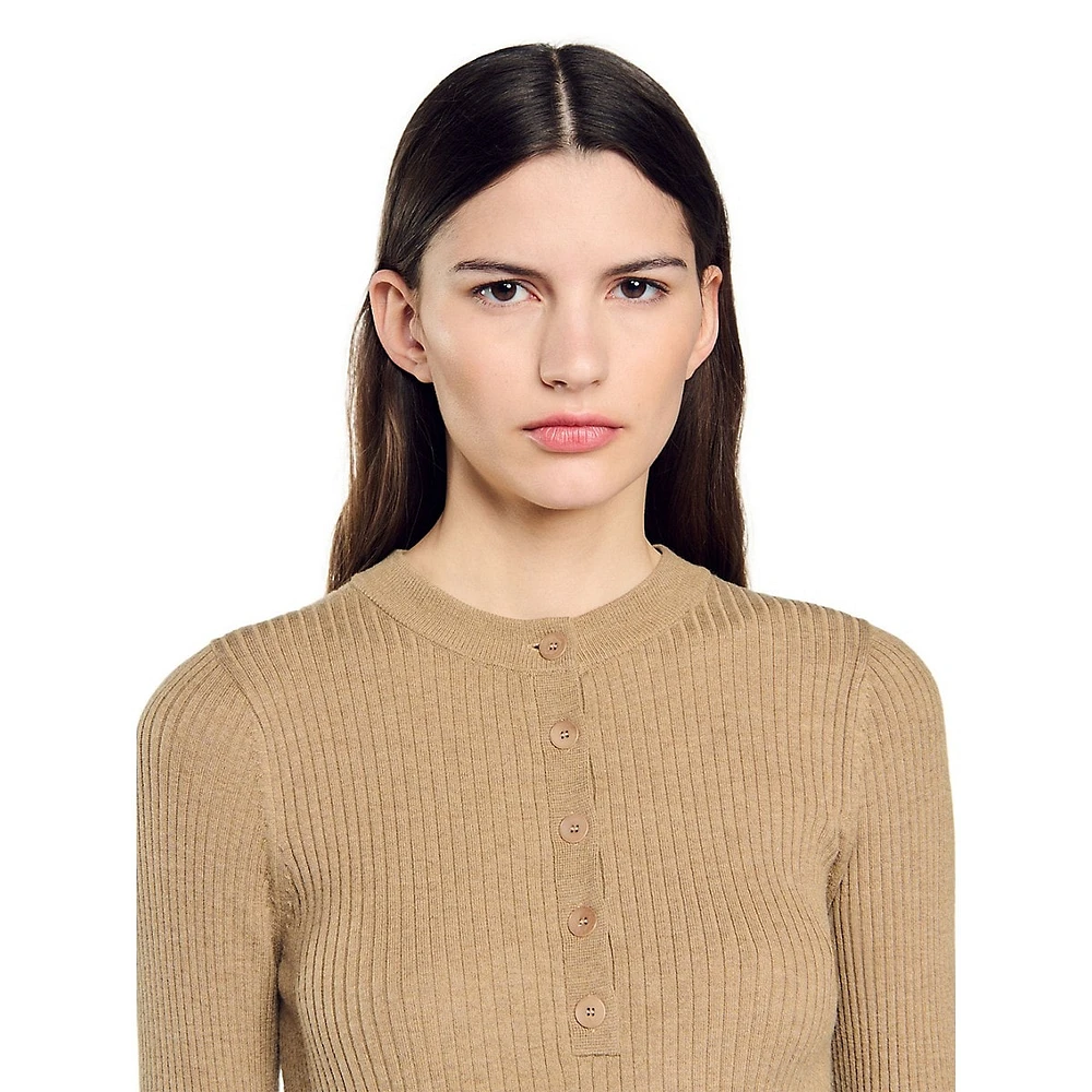 Merlini Rib-Knit Henley Sweater