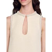 Morane Sleeveless Beaded Tweed Mini Shift Dress