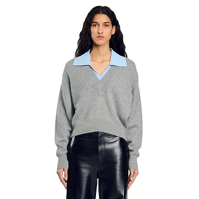 Rdon Contrasting Shirt-Collar Wool Sweater