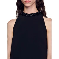 Raja Jewelled-Neck Sleeveless Short Dress