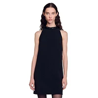 Raja Jewelled-Neck Sleeveless Short Dress