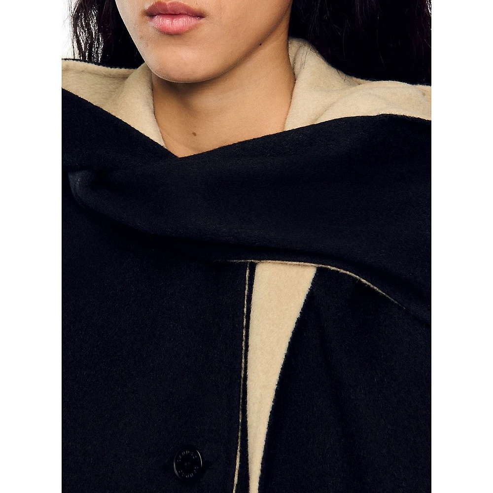 Jalen Two-Tone Wool Scarf Coat