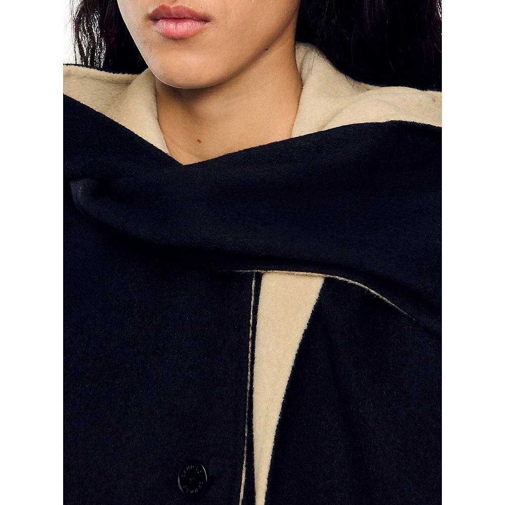 Jalen Two-Tone Wool Scarf Coat