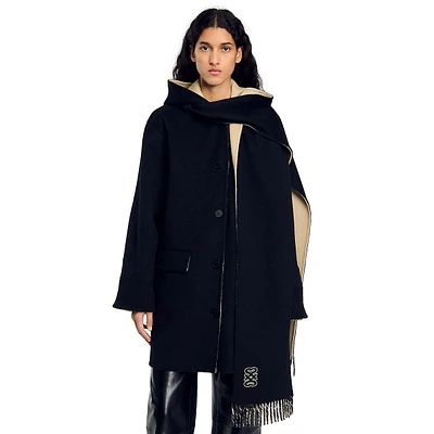 Jalen Two-Tone Wool Scarf Coat