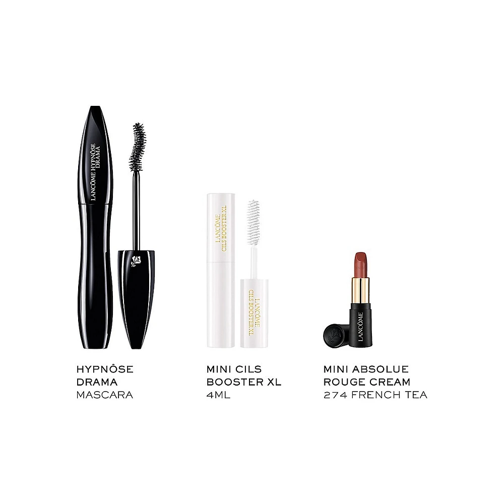 Mascara Hypnôse Drama, base de mascara, rouge à lèvres Absolu + acide hyaluronique, 3 pièces, valeur de 62 $