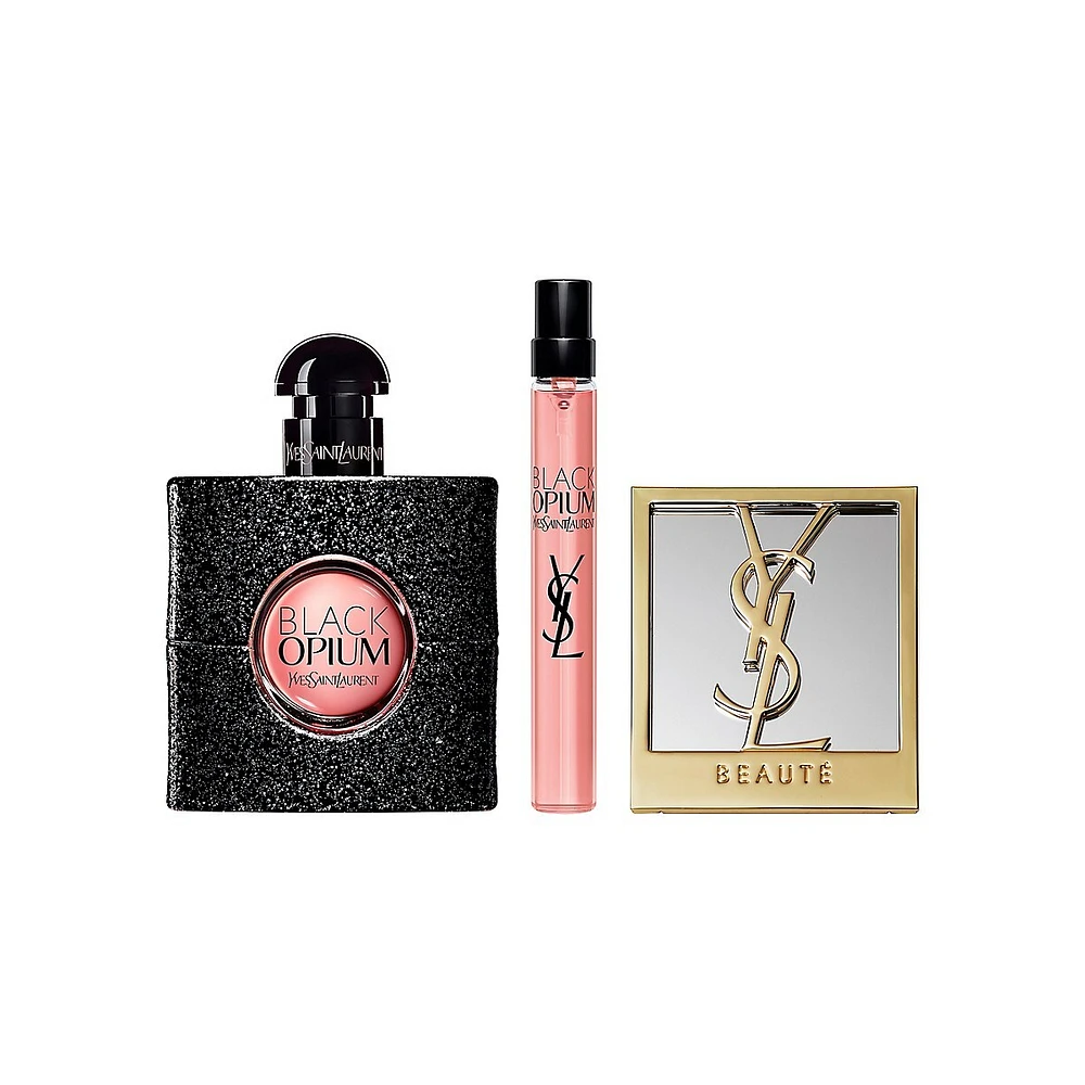 Ensemble-cadeau avec eau de parfum Black Opium et miroir, 3 pièces