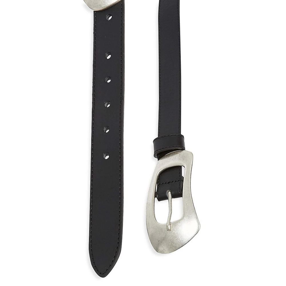 Skinny Double Buckle Leather Belt