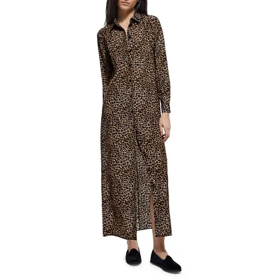 Leopard-Print Silk Maxi Shirtdress