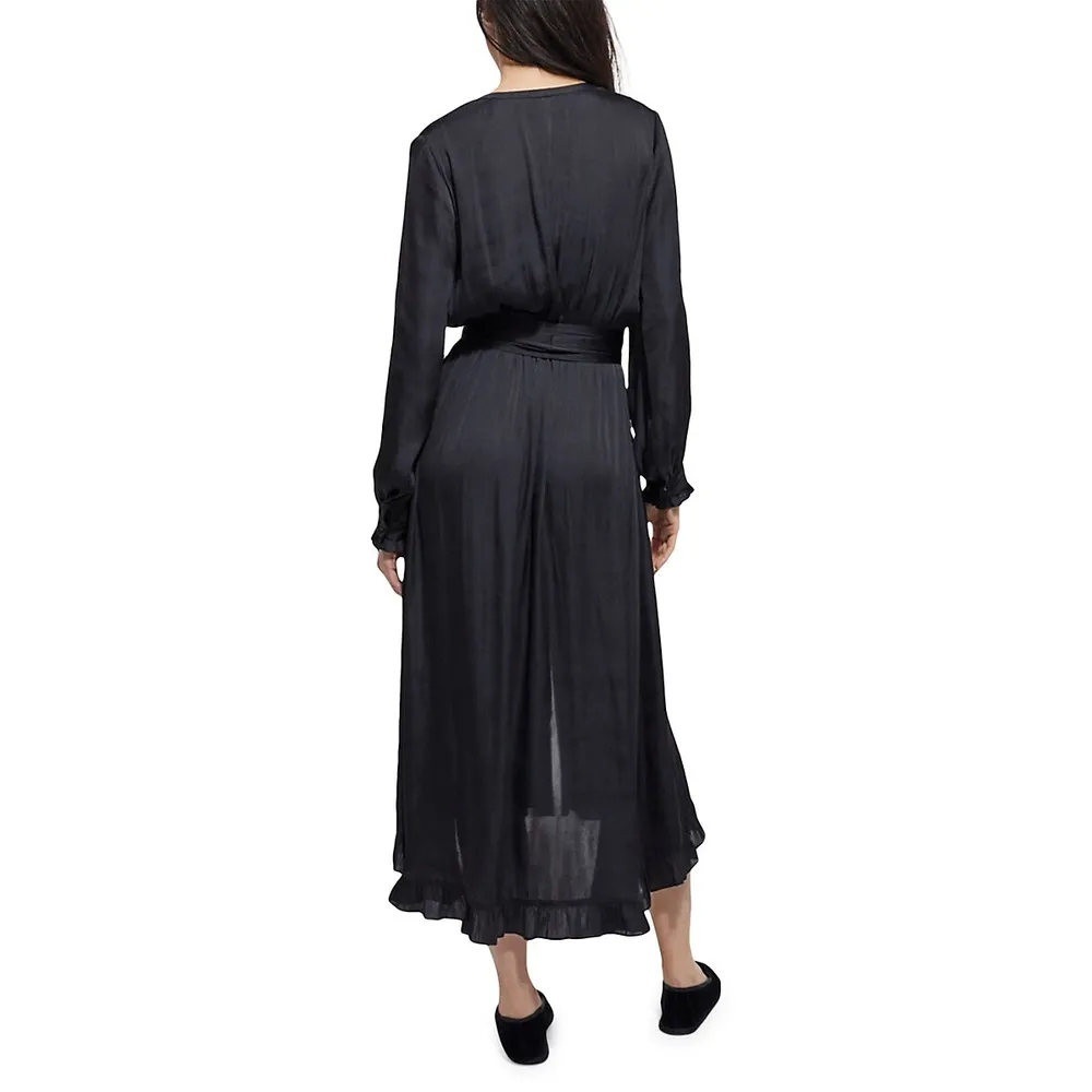 Long-Sleeve Belted Midi Shirt Dress