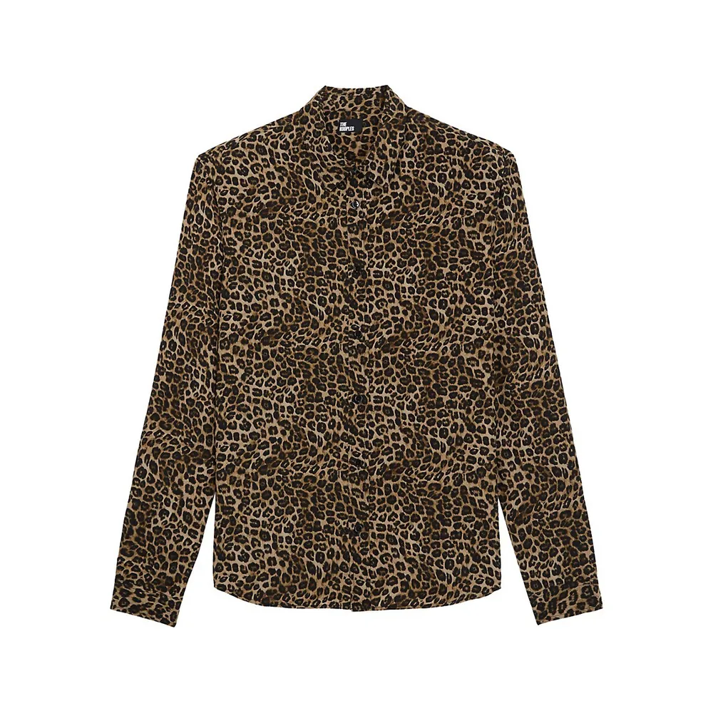 Leopard-Print Silk Shirt