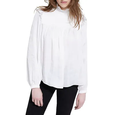 Frilled High-Neck Blouse