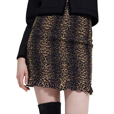 Leopard-Print Smocked Mini Skirt