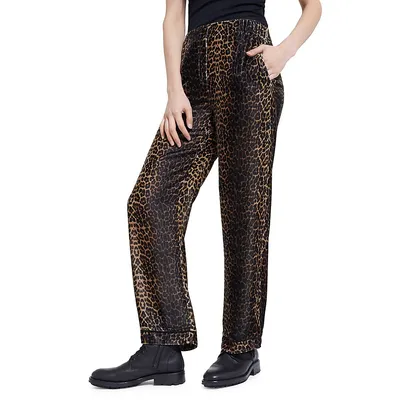 Leopard-Print Flowing Velvet Pants