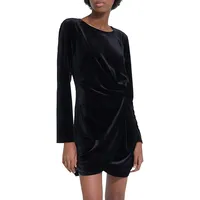 Draped Long-Sleeve Velvet Mini Dress