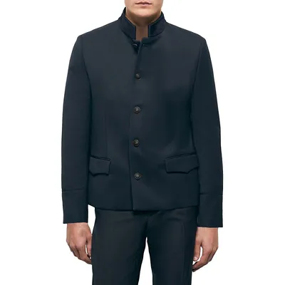 Straight-Fit Wool Stand-Collar Suit Jacket