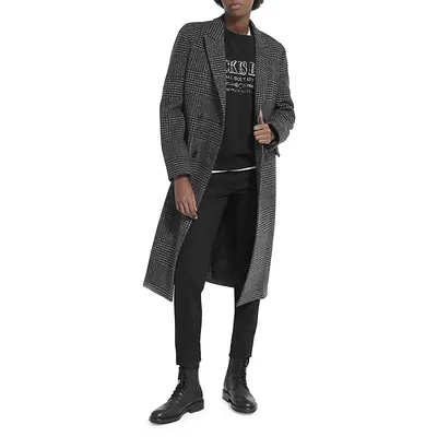 Check Wool-Blend Double-Breasted Coat