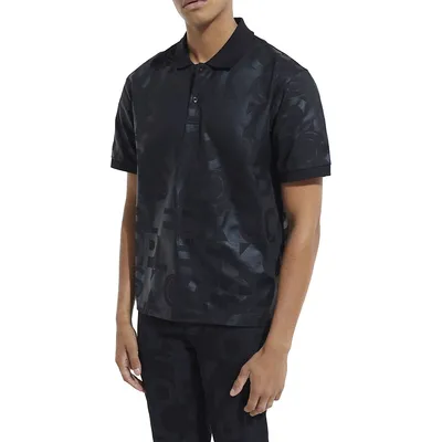 Abstract Logo-Print Polo Shirt