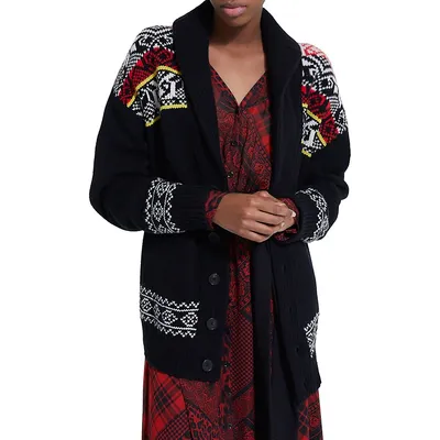 LILYSILK Louisville Print Silk Wool Blend Cardigan for Women