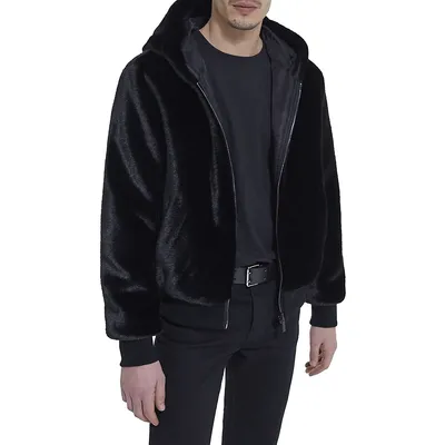 Reversible Faux Shearling Hooded Bomber Jacket