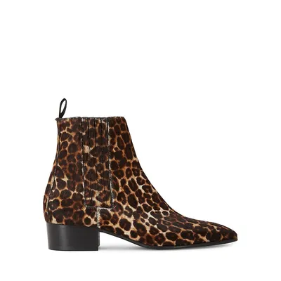 Leopard-Print Calf-Hair Ankle Boots