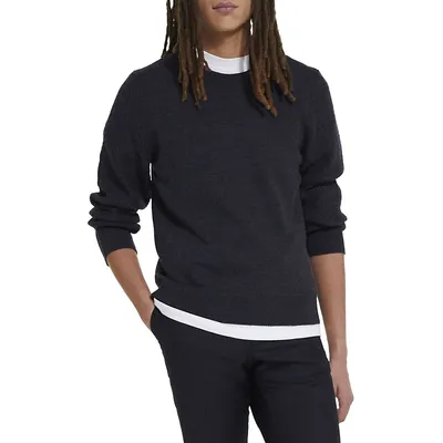 Pattern-Sleeve Loose-Fit Wool Sweater