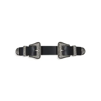 Double-Buckle Western-Style Leather Belt