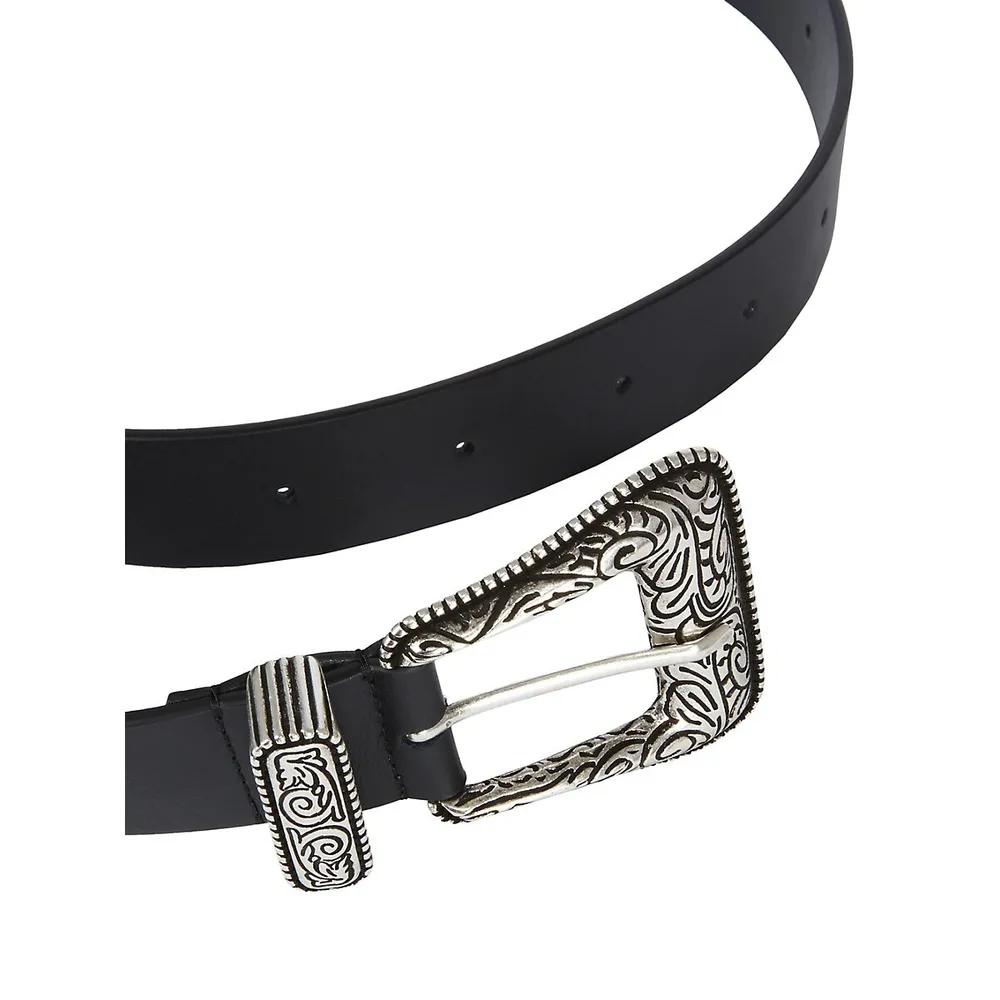 Western-Buckle Wide Leather Belt