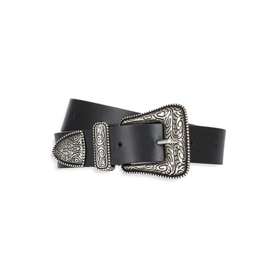 Western-Buckle Wide Leather Belt