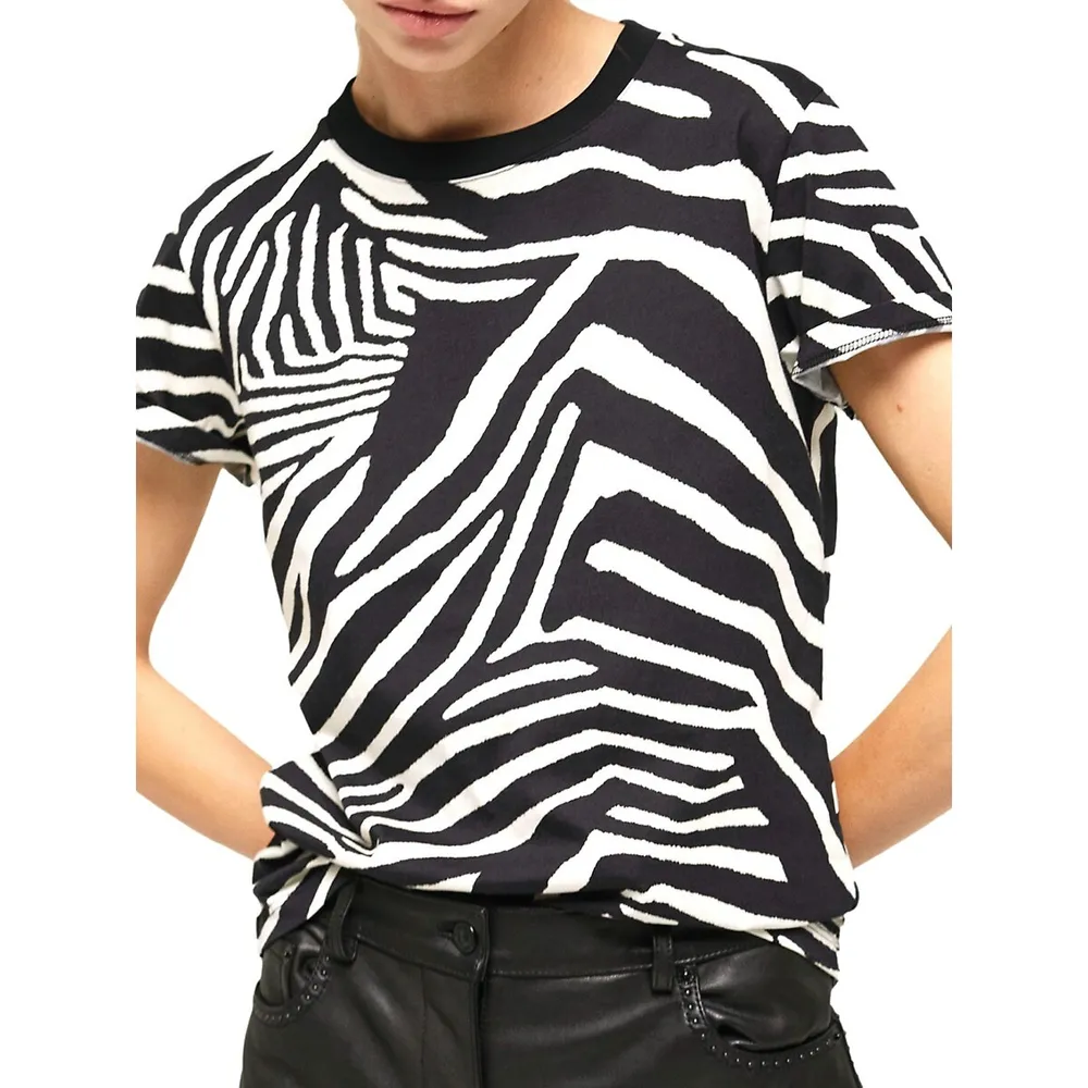 Zebra-Print Crewneck T-Shirt