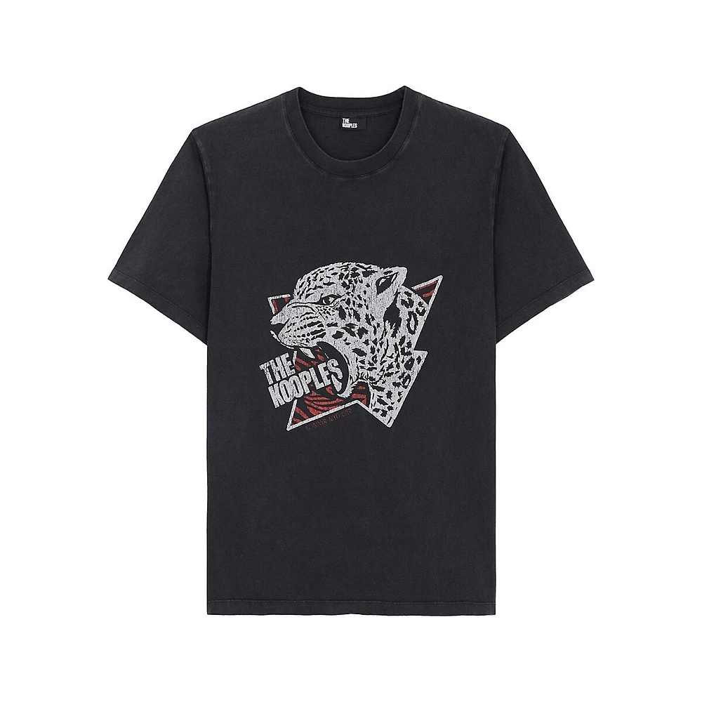 Cotton Jersey Leopard Screen Print T-Shirt