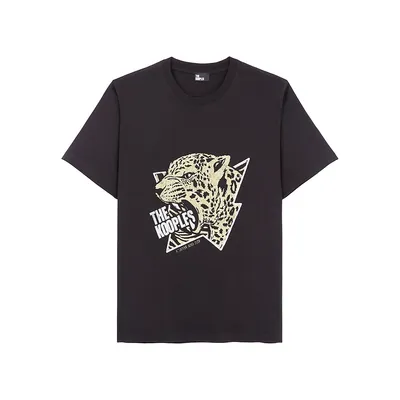 Cotton Jersey Leopard Screen Print T-Shirt