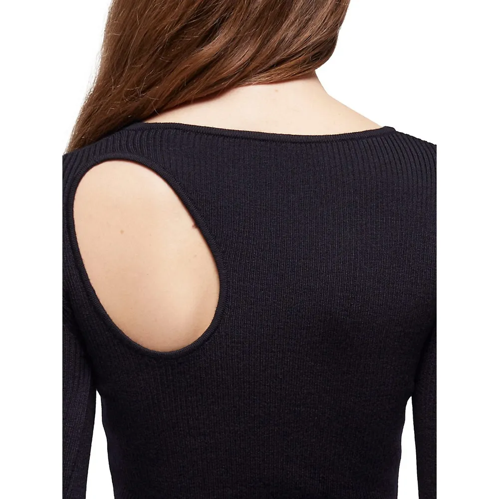 Rib-Knit Merino Wool Cutout Mini Bodycon Dress