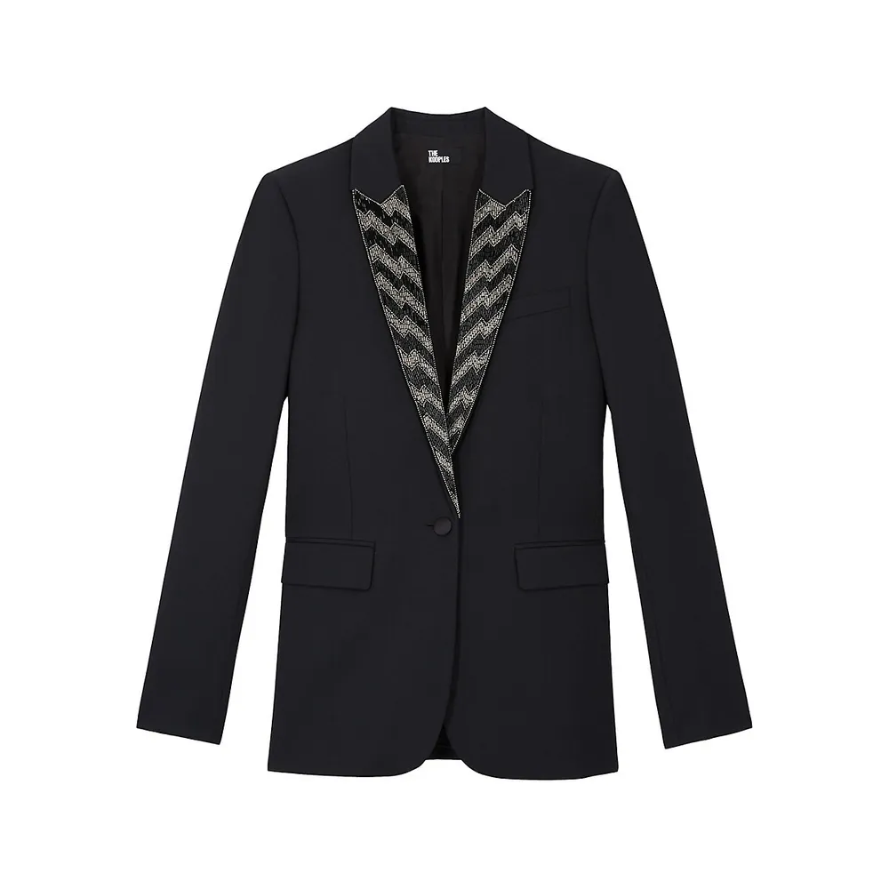 Mixout Bead-Embroidered Lapel Blazer