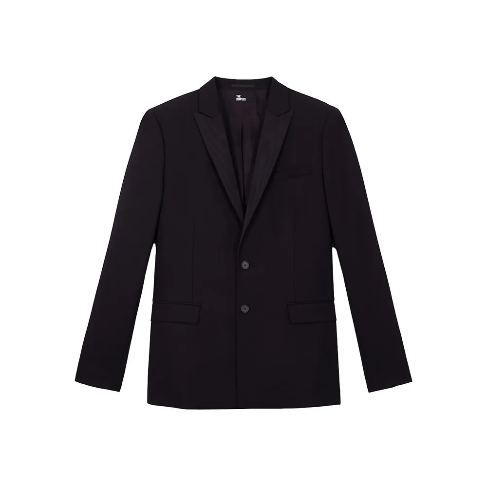 Slim-Fit Satin-Lapel Wool Suit Jacket