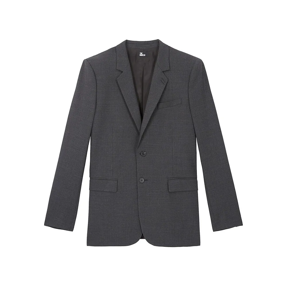 Tailored-Fit Houndstooh Wool Suit Jacket