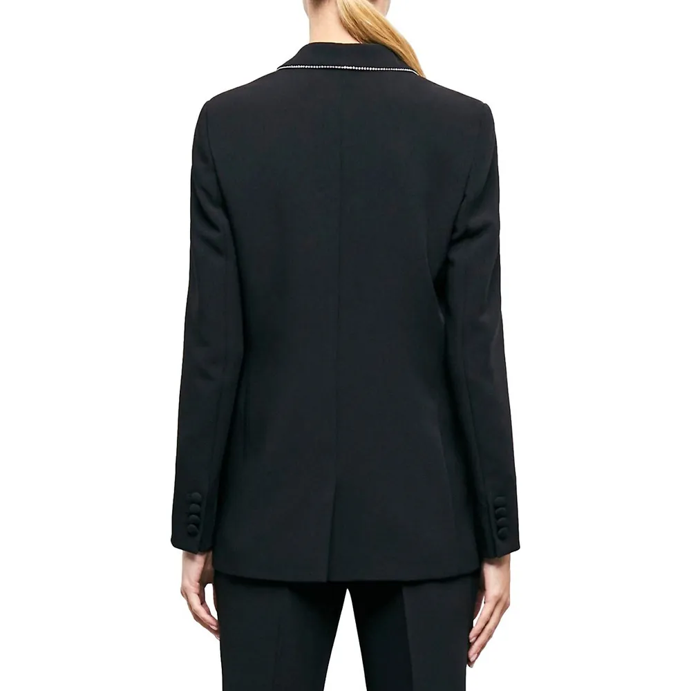 Slit Zoom Embellished Crepe Suit Jacket