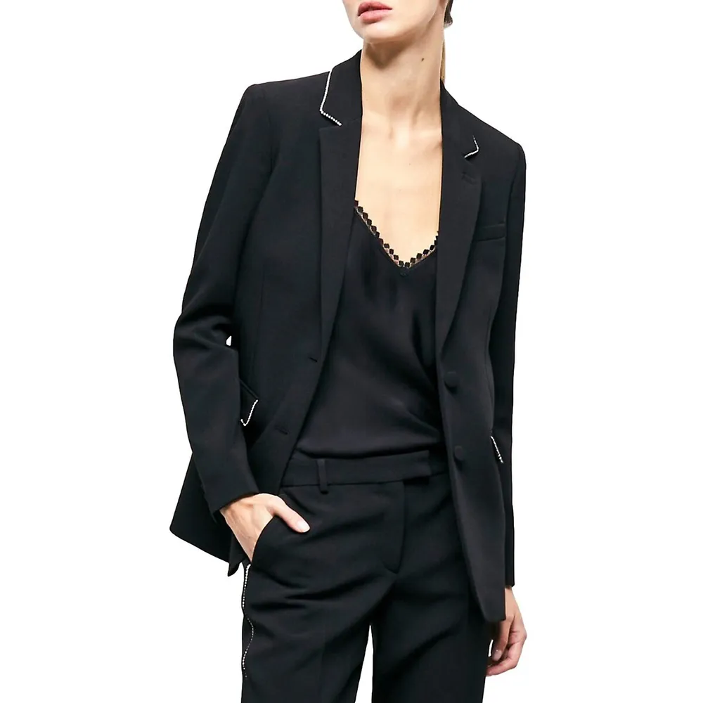 Slit Zoom Embellished Crepe Suit Jacket