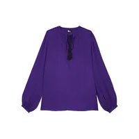 Volume-Sleeve Tie-Neck Blouse